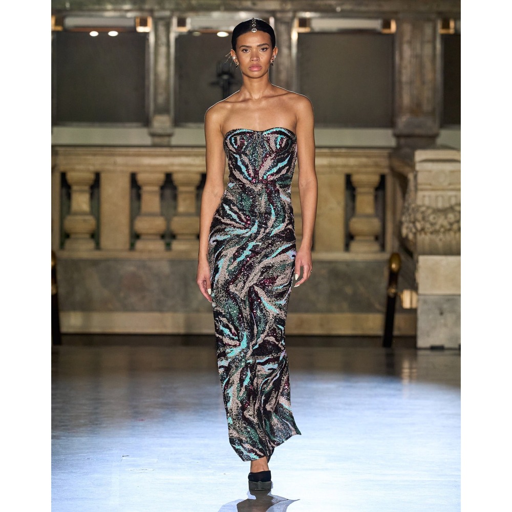 NEW Bronx and Banco Dahlia Pink Multi Strapless Maxi Dress $880 -‎ Size Medium - Picture 2 of 16